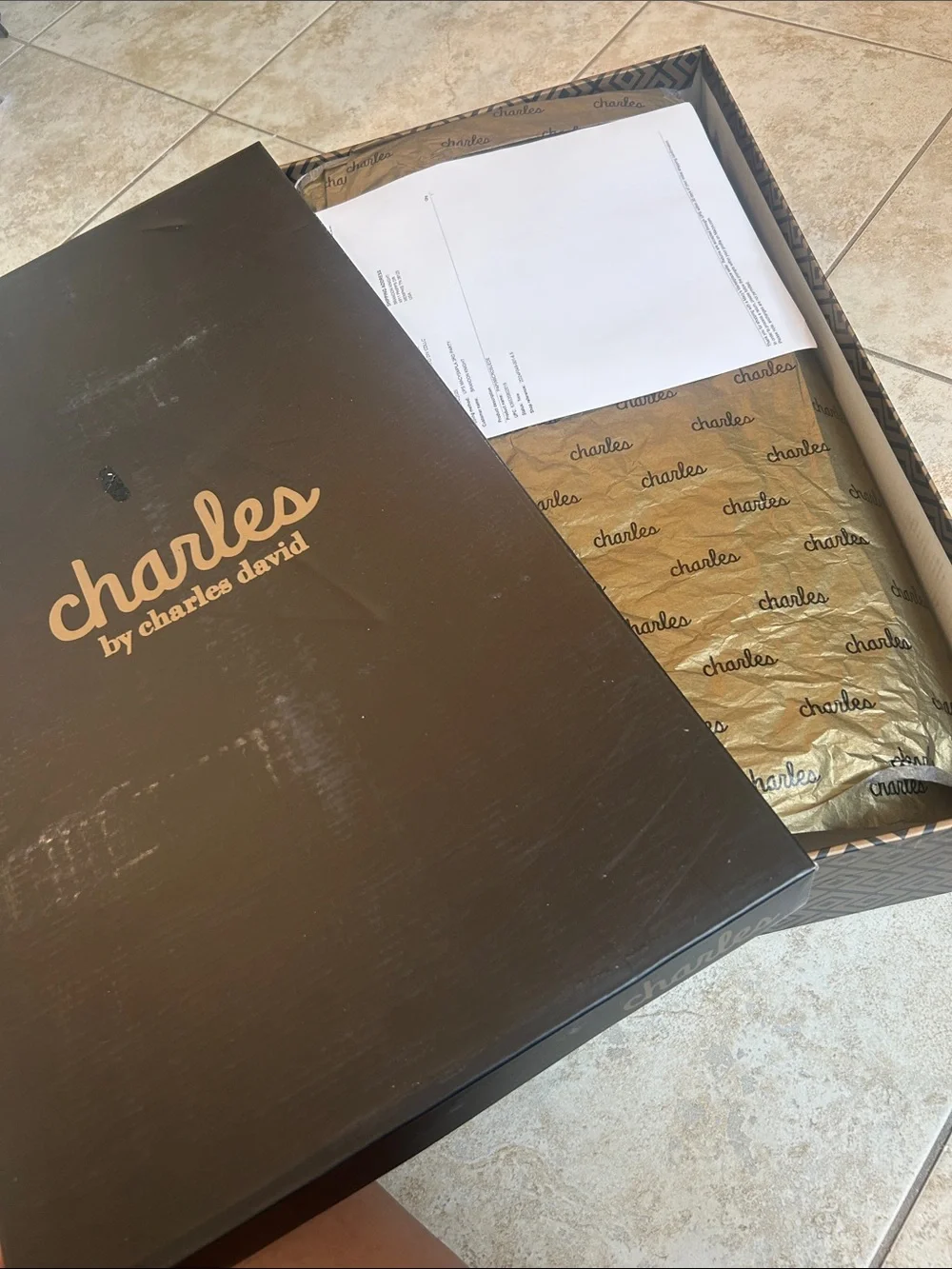 Charles By Charles David Black and Tan Patterned Boot Storage Box